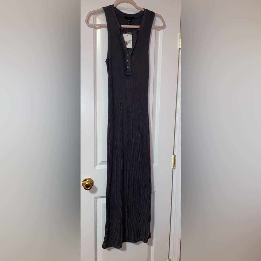 Forever 21 Charcoal Sleeveless Waffle Knit Maxi Dress